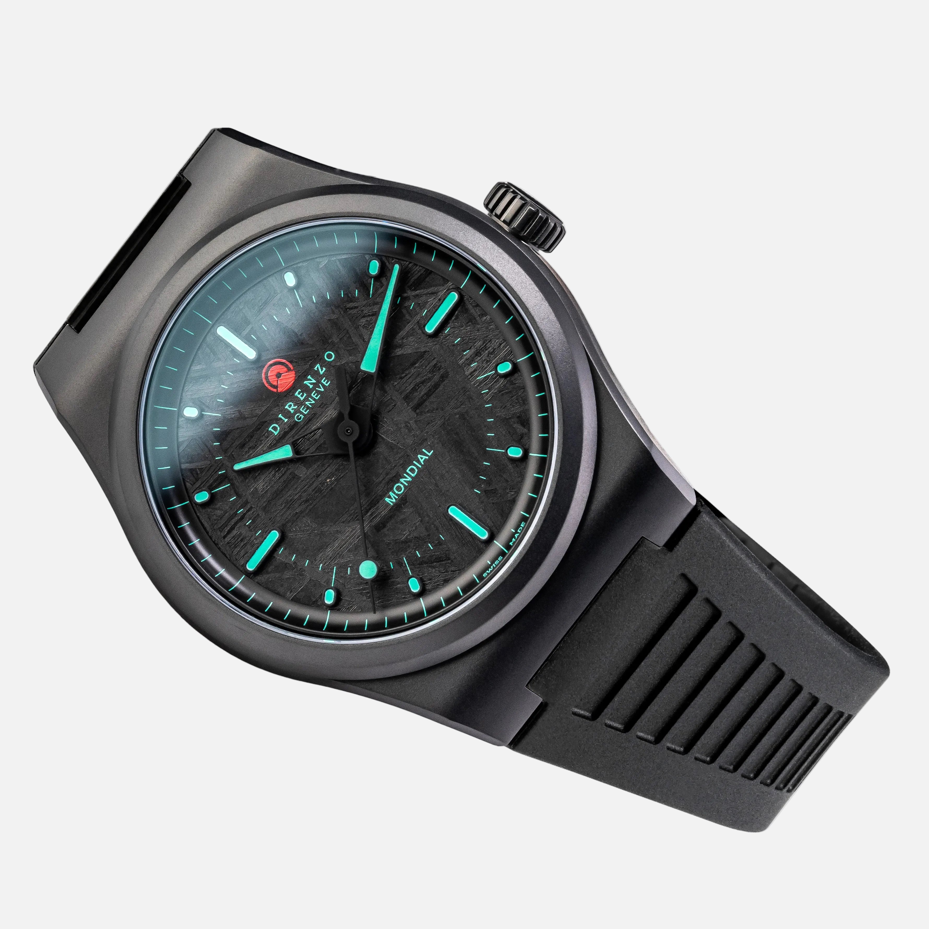 Black wristwatch with a detailed face on a white background 04R